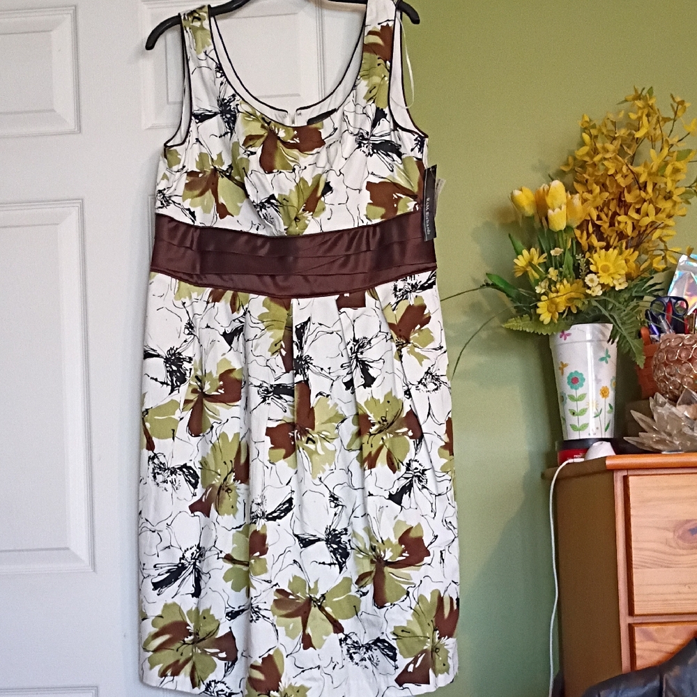 R&M Richards Green and Brown Floral Midi Dress